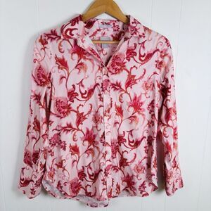 Chicos 0 Pink Floral Button‎ No Iron Chic Stretch Button Shirt Womens 4 Classic